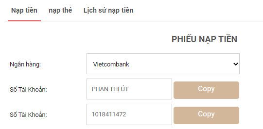 Lấy số tài khoản nạp tiền TOBET88
